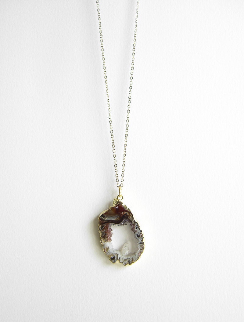 Free Shipping: Gold-plated Long Geode Slice Necklace