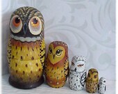 Nesting Doll Owls Family - Set of 5,  Woodland Creatures Hand Painted