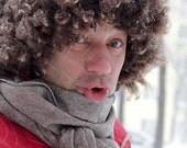 Made to order. Hand felted unique merino wool men's hat with curls in natural brown rustic style  - "Fur hunter"