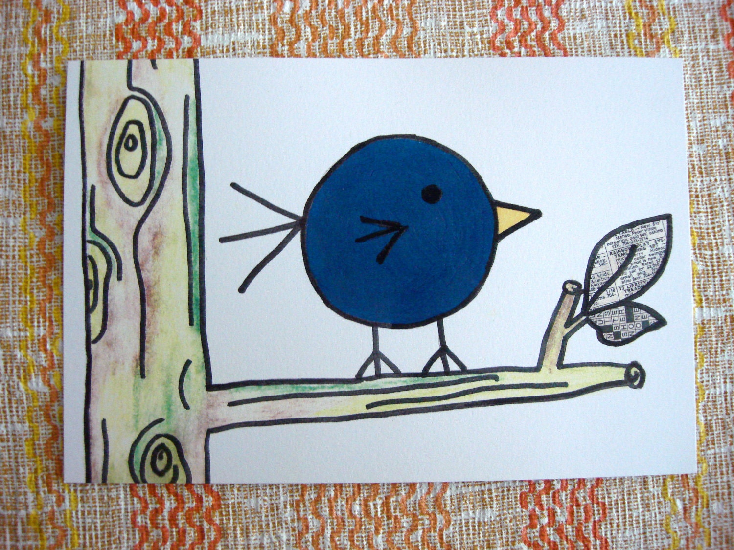 4x6 Bluebird Print, Forest Bird Woodgrain Postcard