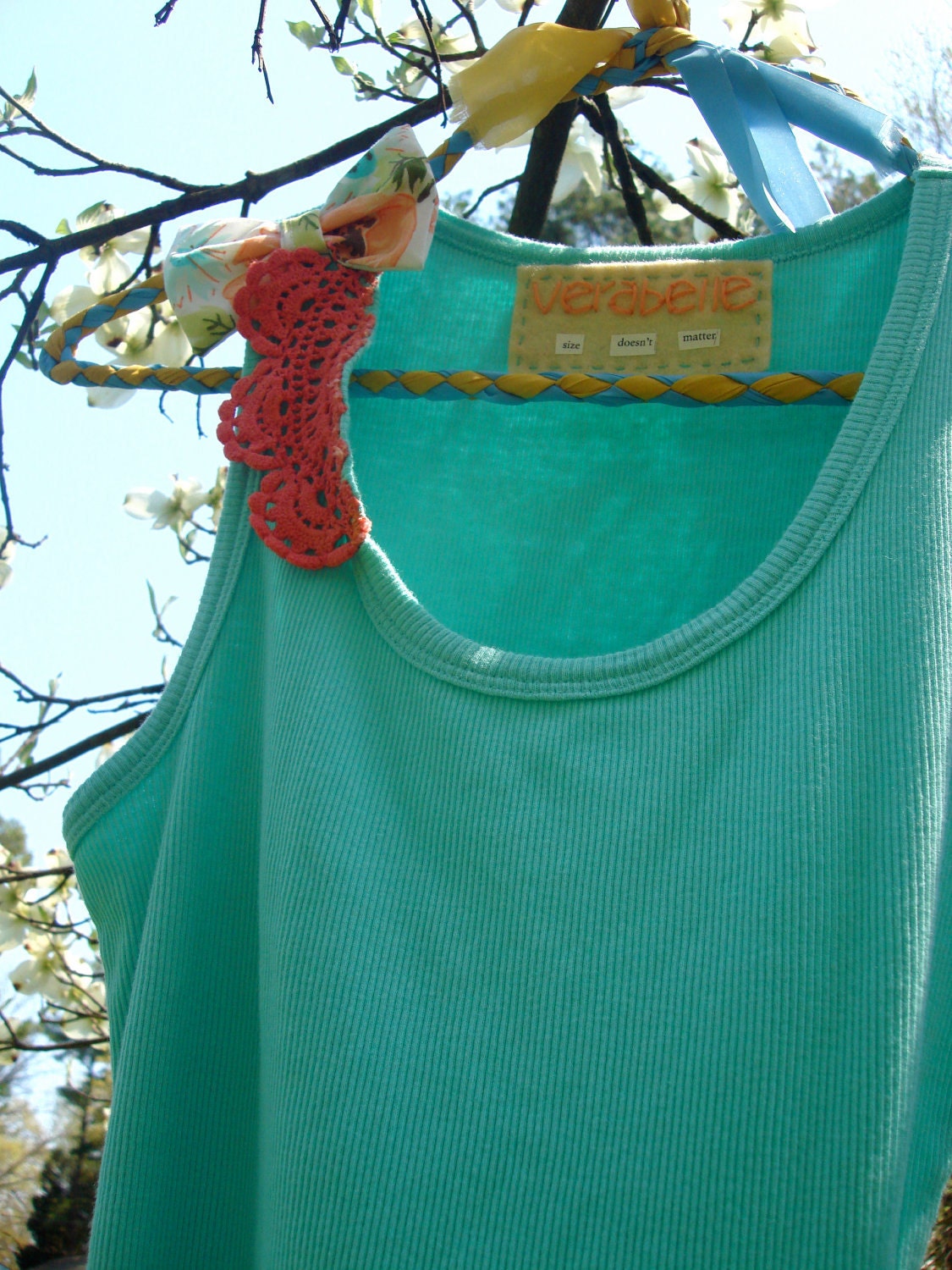SALE Floral Bow Tank Top in Turquoise & Coral