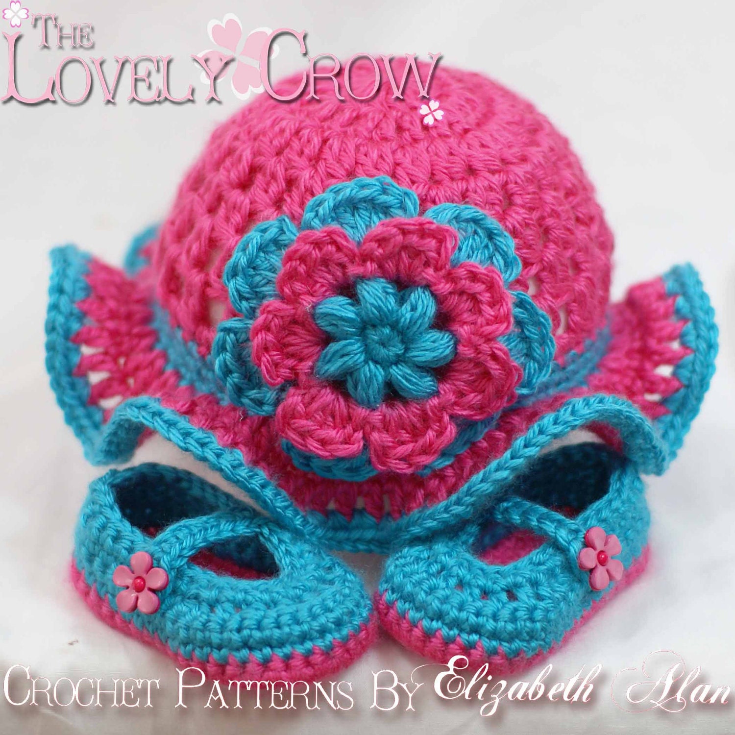 Baby Crochet Patterns Teaparty Set.  Includes patterns for Teaparty Hat, and Teaparty Mary Janes. digital