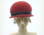 Red Cloche Hat for Women - 1920s Fashion Hat Hat - Fur Felt Bowler Hat