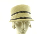 Natural Straw Hat for Women -  1920s Style Cloche Hat - Size Large Panama Straw Hat
