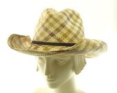 Plaid Womens Fedora Hat - Panama Hat - Straw Hat - Cowboy Hat - Sun Hat