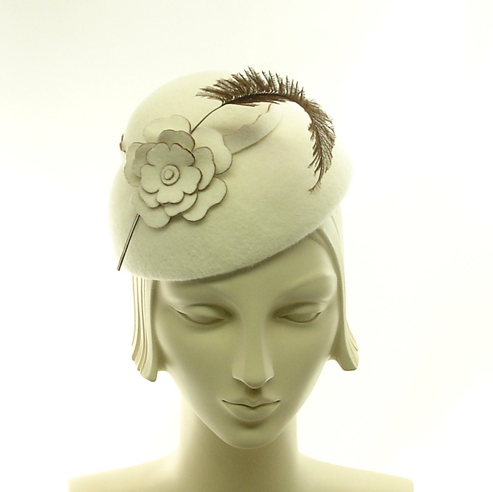Winter White Cocktail Hat -1930s Style Hat - Vintage Style Tilt Hat