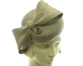 Taupe Cocktail Hat for Women -  Pillbox Hat - Handmade Straw Hat