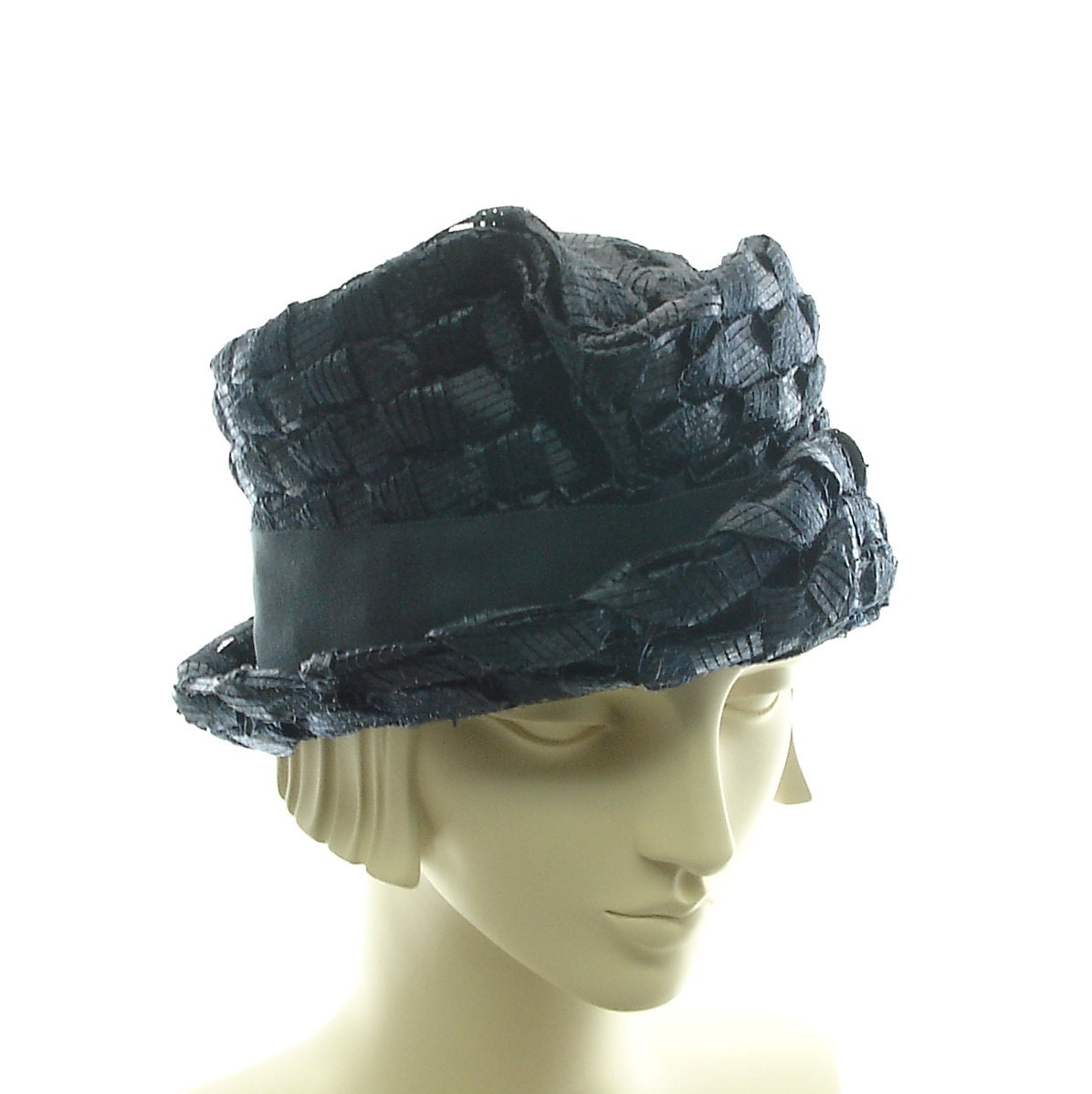 Dark Blue Vintage Style Womens Straw Hat - Downton Abbey Fashion Hat