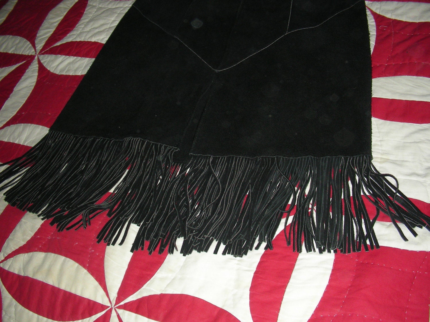 1950s Vintage Western Wear  Black Suede Fringed Cowgirl Skirt  boot length to show off yer kickers Size 8  Medium  KILLER