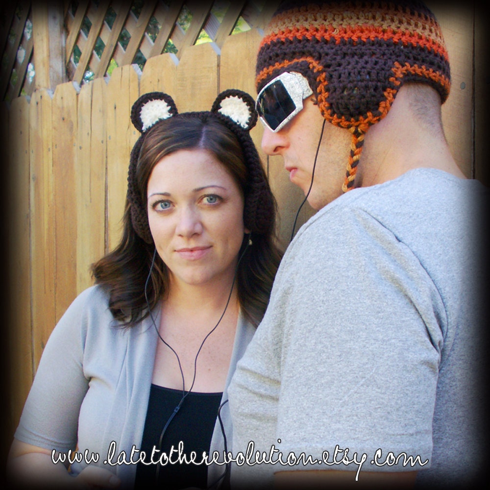 Chocolate Big Bear Crocheted Headphones