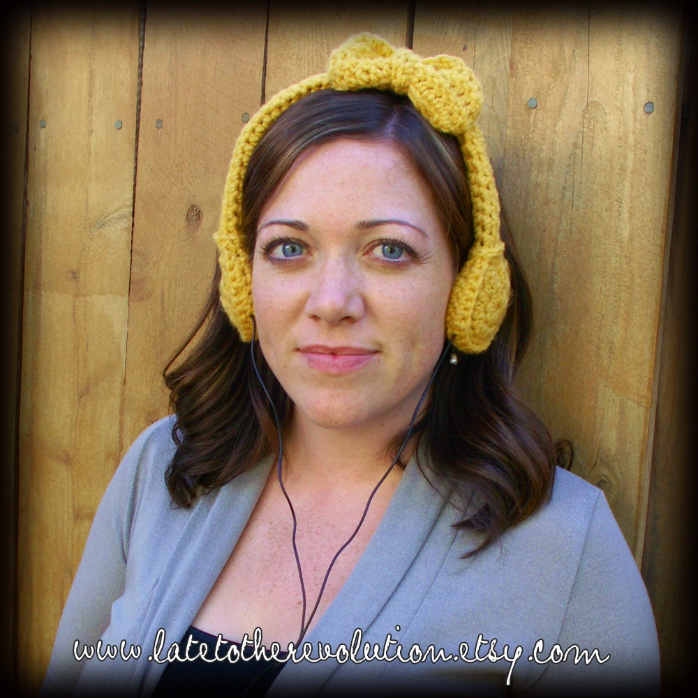 Yellow Bow Crocheted Headphones