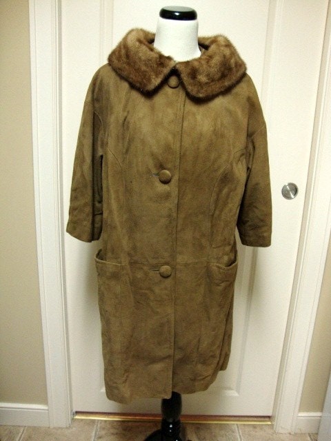 Vintage Suede Coat with Mink Collar