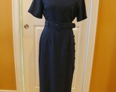 Vintage Dark Blue Linen Sheath