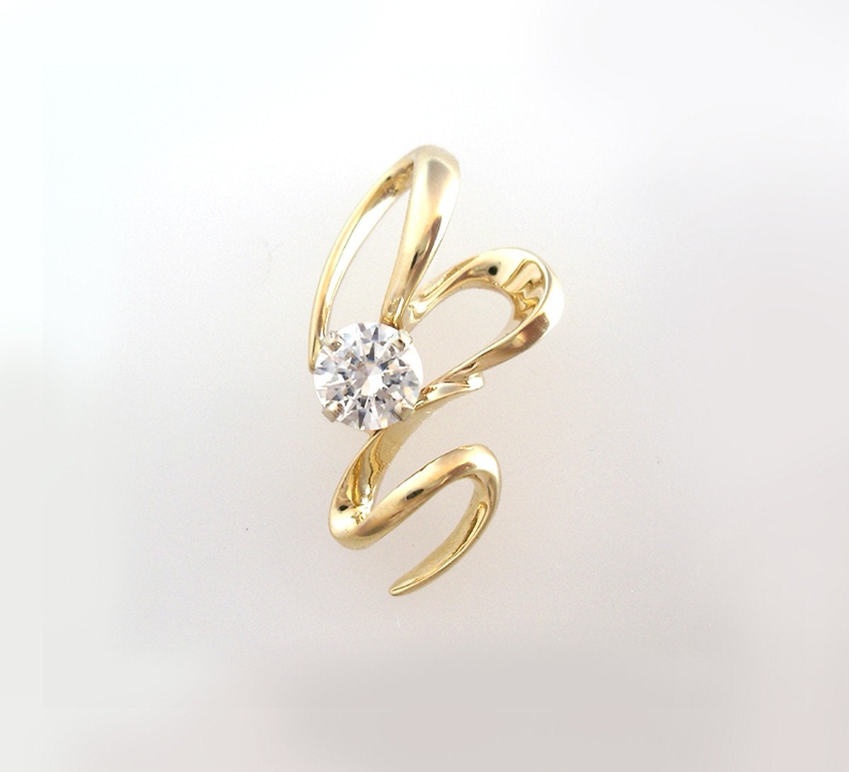 Freeform 14K Gold Pendant Round CZ
