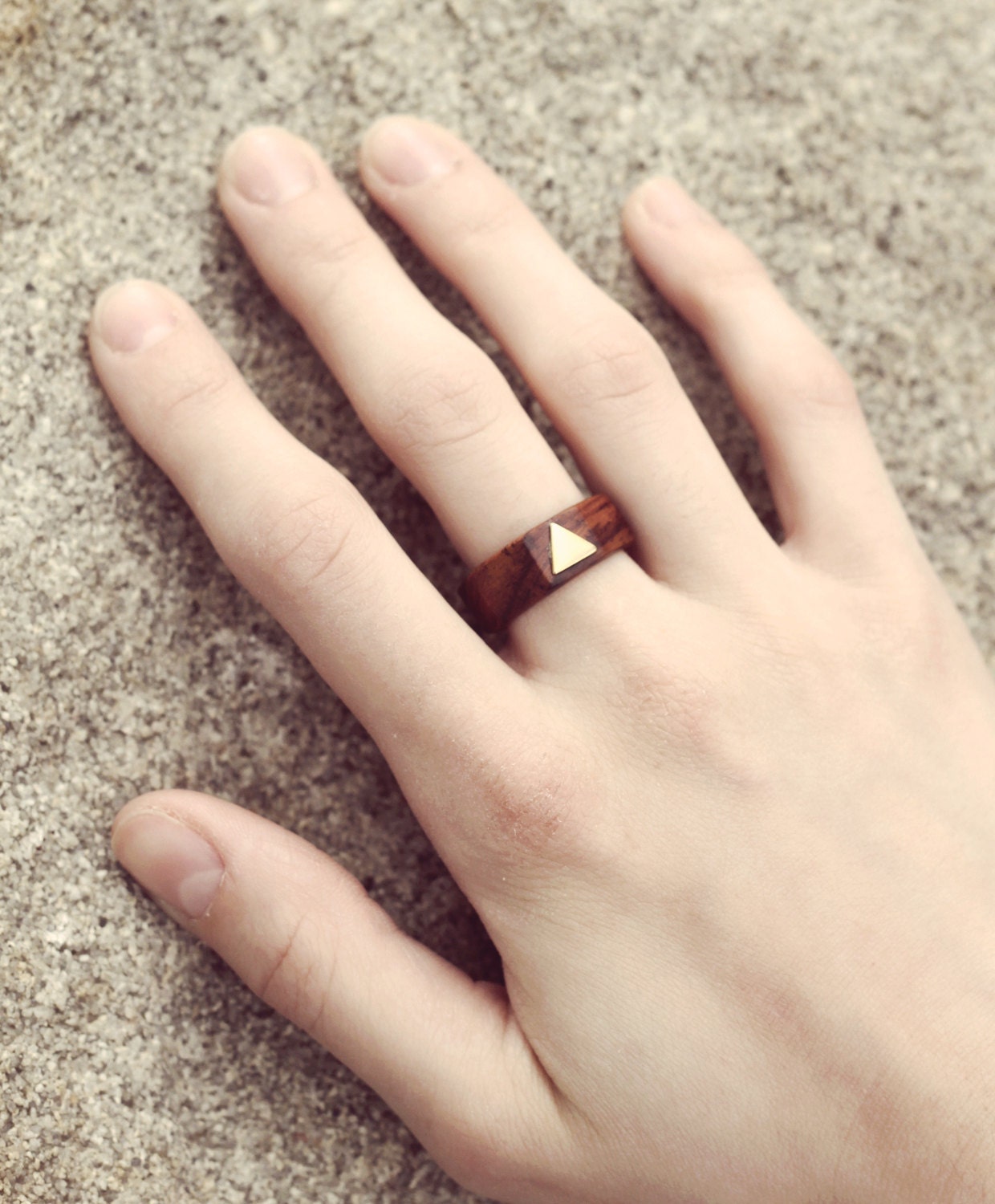 wood and brass triangle ring