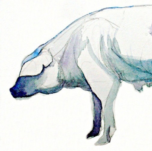 Art Print of Original Watercolor Painting--Piggy--