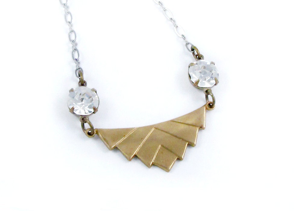 Jewelry Geometric Necklace Chevron Necklace Art Deco Necklace Rhinestone Necklace Gold Pendant Silver Jewelry - Sparkle Deco