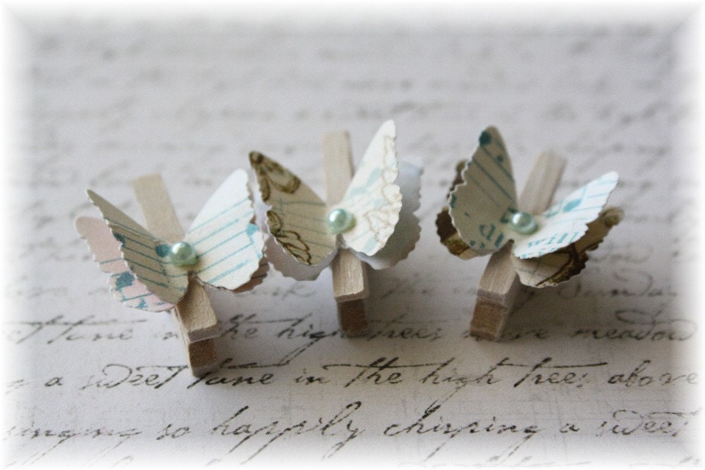 Mini Wooden Clothes Pin Butterfly Embellishment for Scrapbooking, Cardmaking, Altered Art, Blue Music sheet