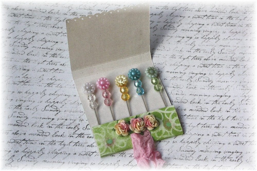 Mini Matchbook Stick Pins Spring Flowers for Scrapbooking or Cardmaking