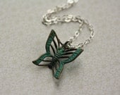 Small Blue Butterfly Necklace on Sterling Silver Chain, Charm Pendant, Aqua, Turquoise Color, Tiny Jewelry, Colorful Jewellery, Whimsical
