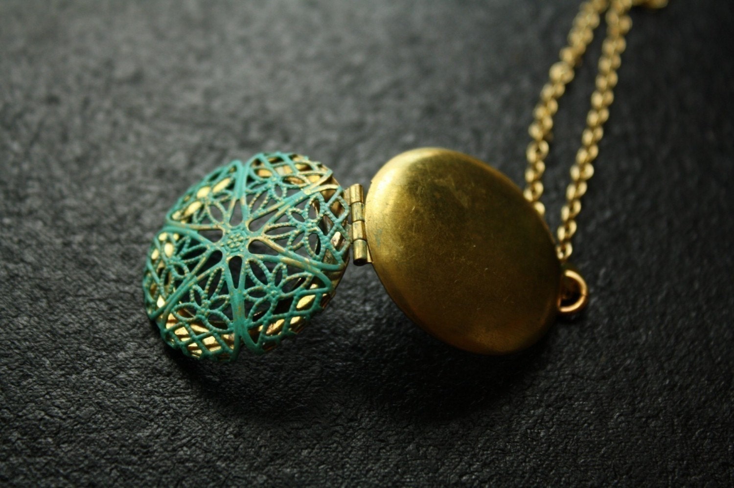Blue and Gold Filigree Locket, Large Locket Pendant, Transparent Silhouette, Bridesmaids Jewelry, Bridal Jewellery