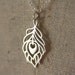 Small Peacock Feather Silhouette Necklace, Sterling Silver Pendant, Small Charm Jewelry, Bird Feather Fashion