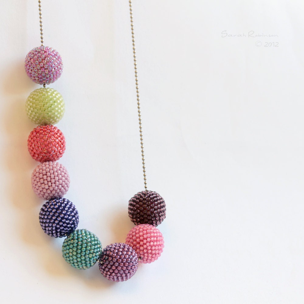 Pink Purple and Multicolored Necklace Beaded Beads