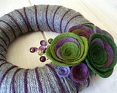Yarn Wreath Felt Handmade Door Decoration - Green with Envy 8in