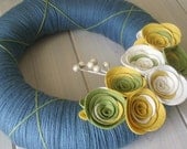 Yarn Wreath Felt Handmade Door Decoration - Cornflower 12in