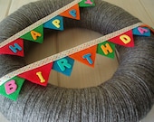 Happy Birthday Bunting Banner Handmade Front Door Yarn Wreath - 12in