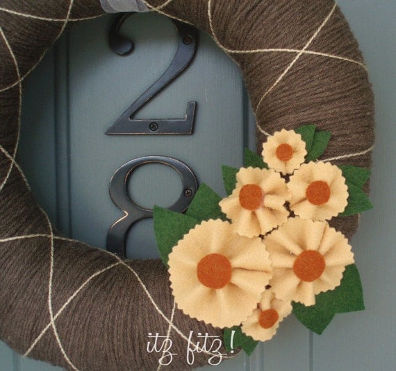 Yarn Wreath Felt Handmade Door Decoration -  Sunflower 12in