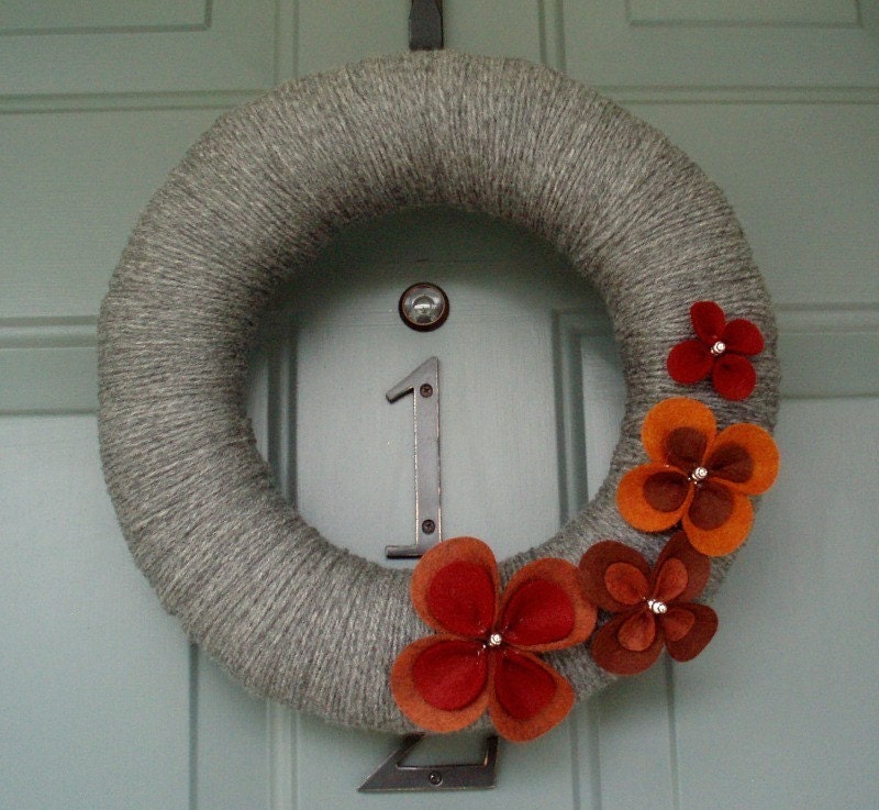 Yarn Wreath Felt Handmade Summer Door - Pretty Petals FALL 12in