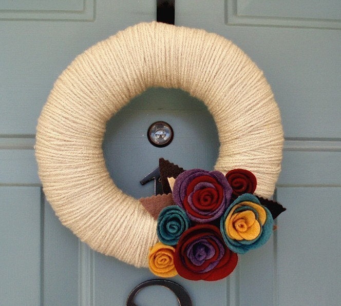 Yarn Wreath Felt Handmade Door Decoration - Sea of Jewels 8in