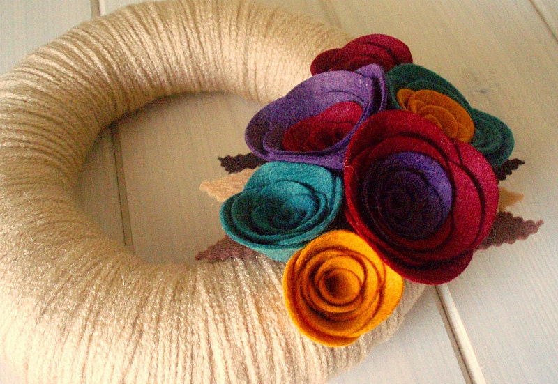 Yarn Wreath Felt Handmade Door Decoration - Sea of Jewels 8in