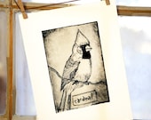 Home Decor Art Print - Cardinal - Bird Decor - Print of Etching - Monochromatic Art - 8 x 10 - Bird Lovers Gift Idea