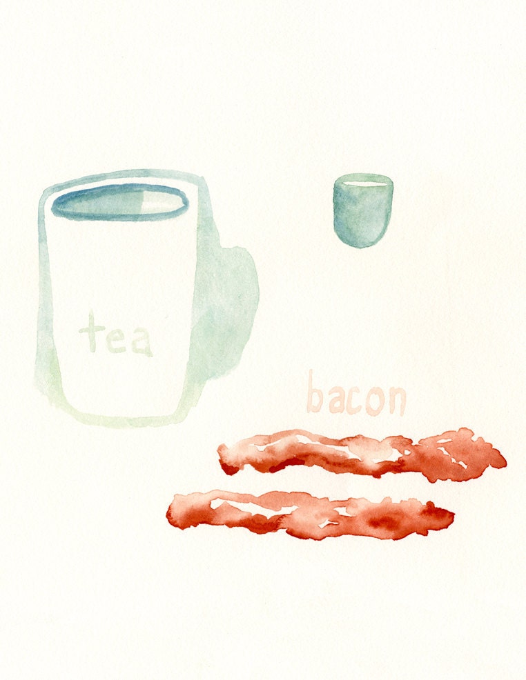 Tea and Bacon Art Print - Archival Print of Original Watercolor - Mothers Day Gift Idea - Breakfast Art - Kitchen Art - Food Art