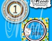 LOOK WHOO'S Blue / Birthday, Baby Shower, Party / 2 inch Square Digital Collage Sheet - cupcake toppers, stickers, scrapbooking, etc.