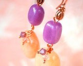 Indian Summer Earrings  - a colorful statement with peach orange and purple agate enhanced bright and sparkly swarovski crystal