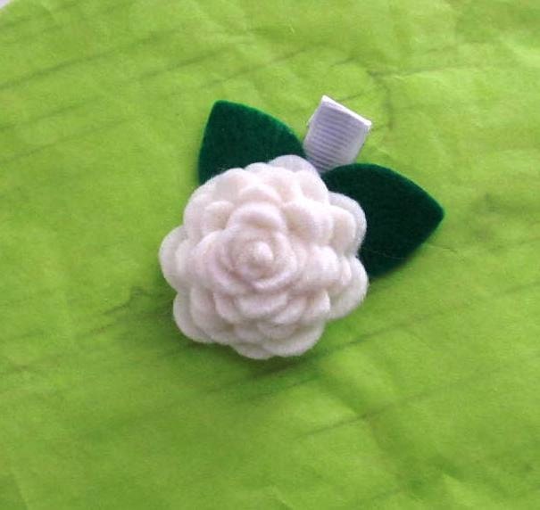 White Felt Flower Rosette Hair Clip