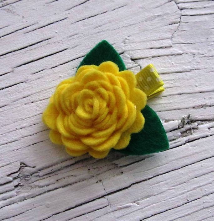 Sunny Yellow Felt Flower Rosette Hair Clip