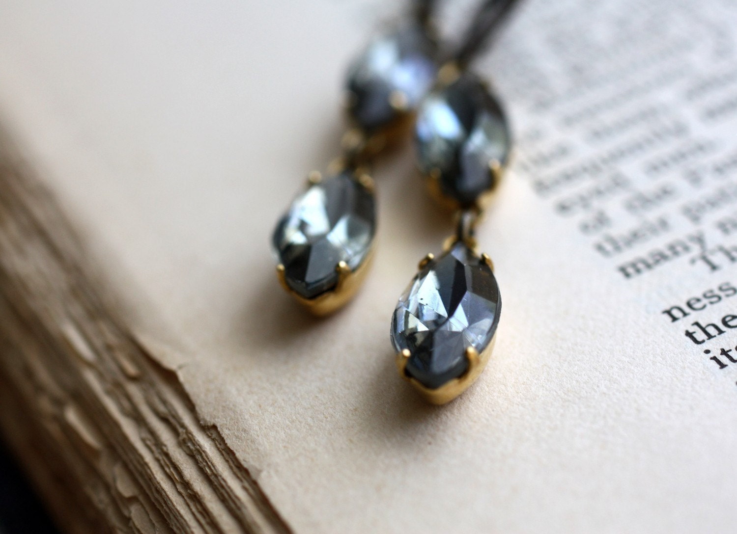 Smoky Marquise. Vintage Black Diamond Earrings. Gray Earrings