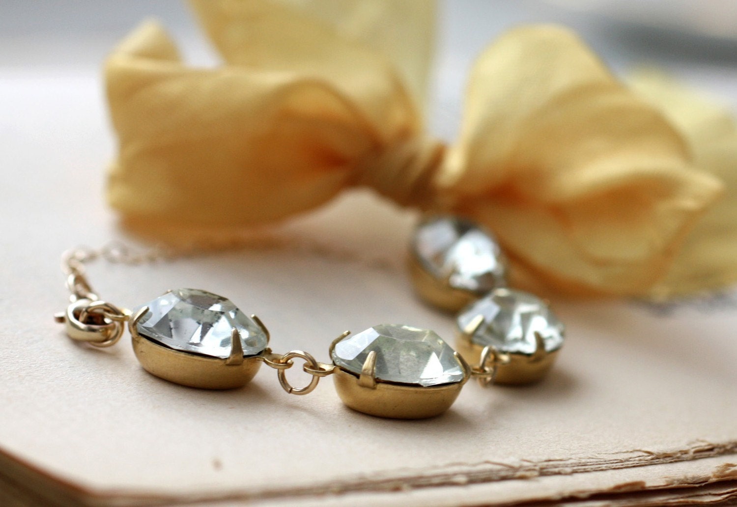 Vintage Jewel Bracelet with Gold Ribbon. 14k Gold Filled Bracelet. The Duchess