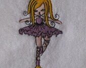 Cuddly white bath towel with embroidered   ballerina