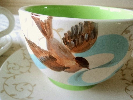 Swirling Vines. Personalized Large Latte Mug and Saucer