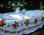Large Linen Tablecloth, Rustic Home, Shabby Cottage, Picnic, Dining, Seventies, Orange and Gold, by mailordervintage on etsy