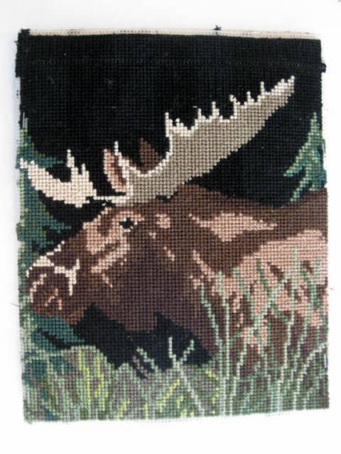 Needlework, Moose, Elk, Wall Hanging, Cabin Decor, Rustic Home, Country Decor,  by mailordervintage on etsy