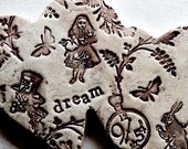 Alice, Hatter and the White Rabbit Room Decor - Double Heart Wall Hanging in Chocolate Brown - Alice in Wonderland
