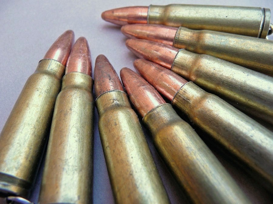 BULLETS - 6 (SiX) Casings Pistol Rifle Gun Spent Shells Pendant Charms Steampunk Industrial Jewelry