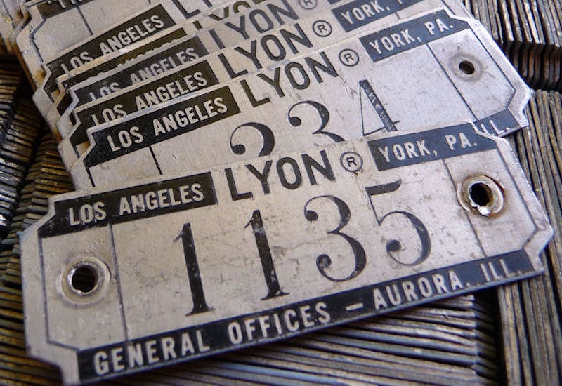 TWO (2) Antique Numbered Tags Vintage Rustic Distressed Patina Locker Basket ID Marker Plate Tags