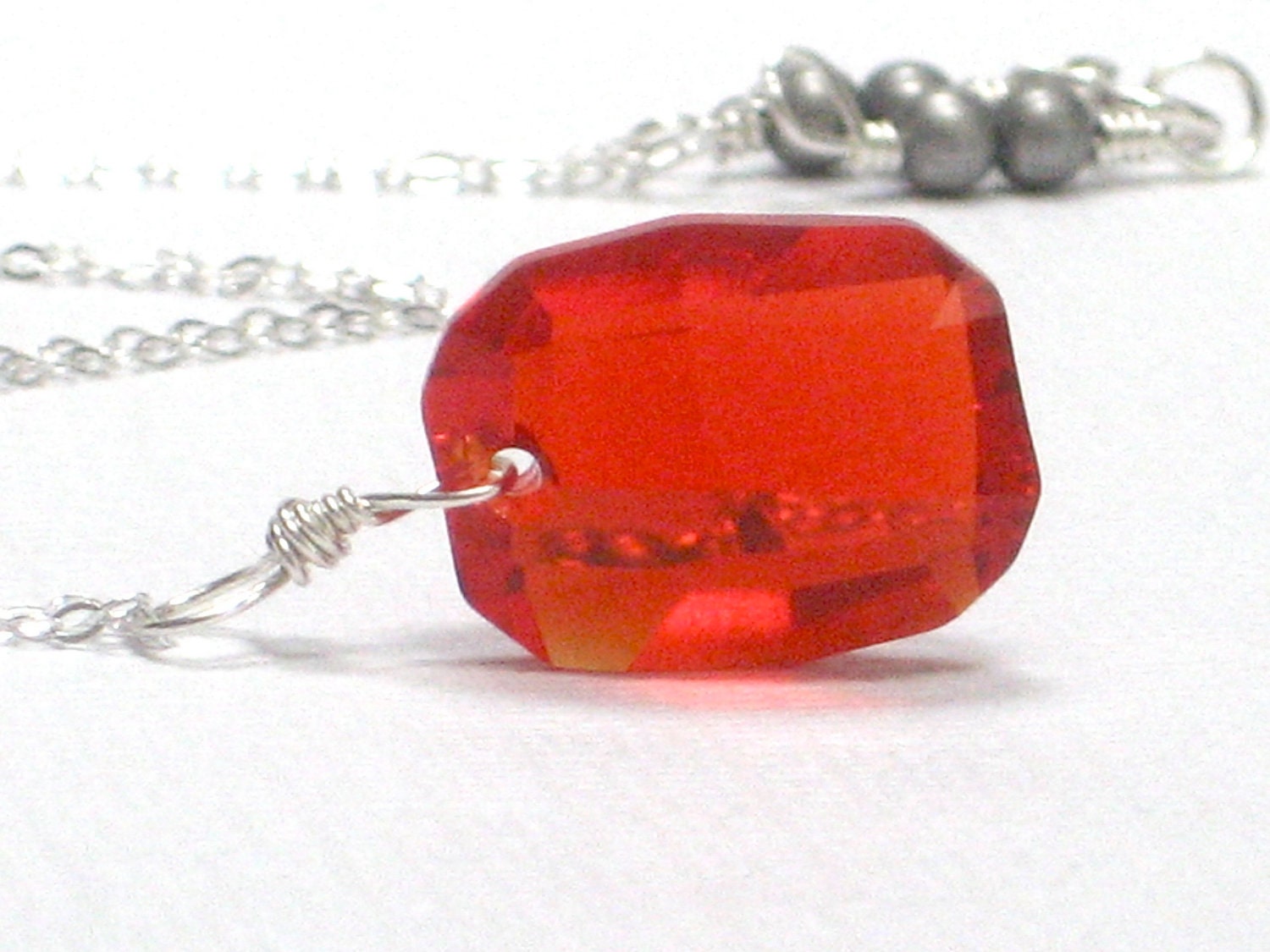 Red Pendant, July Birthday Red Swarovski Crystal Pendant Sterling Silver Square  Bright Bold Summer- Red Hot - CCARIA